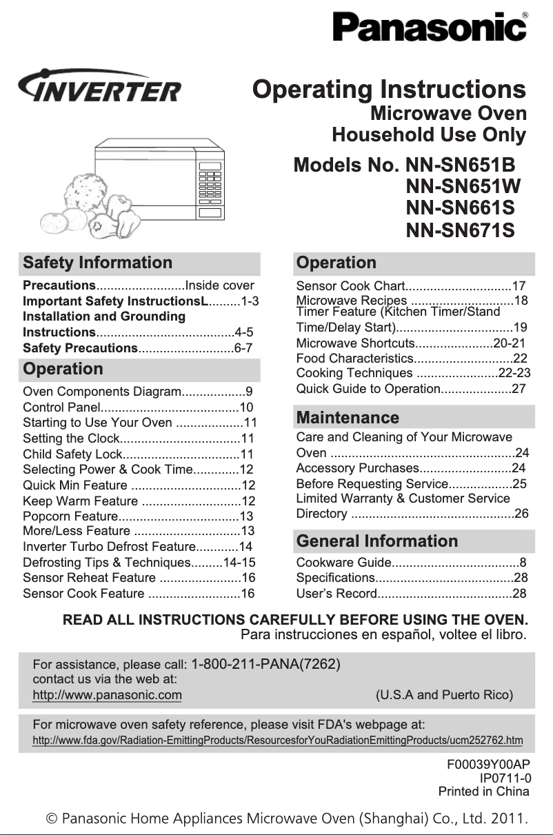 First page image of the manual for Inverter NN-SN661