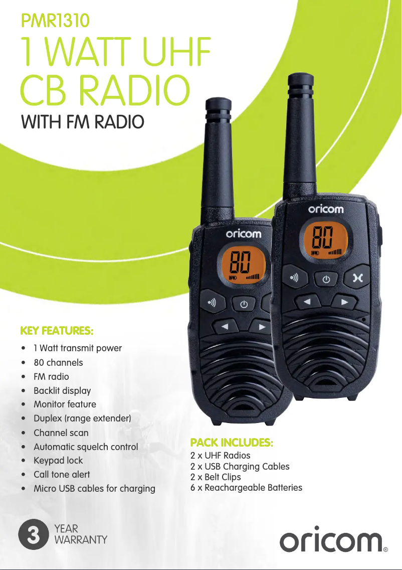 Page 1 de la notice Fiche technique Oricom PMR1310