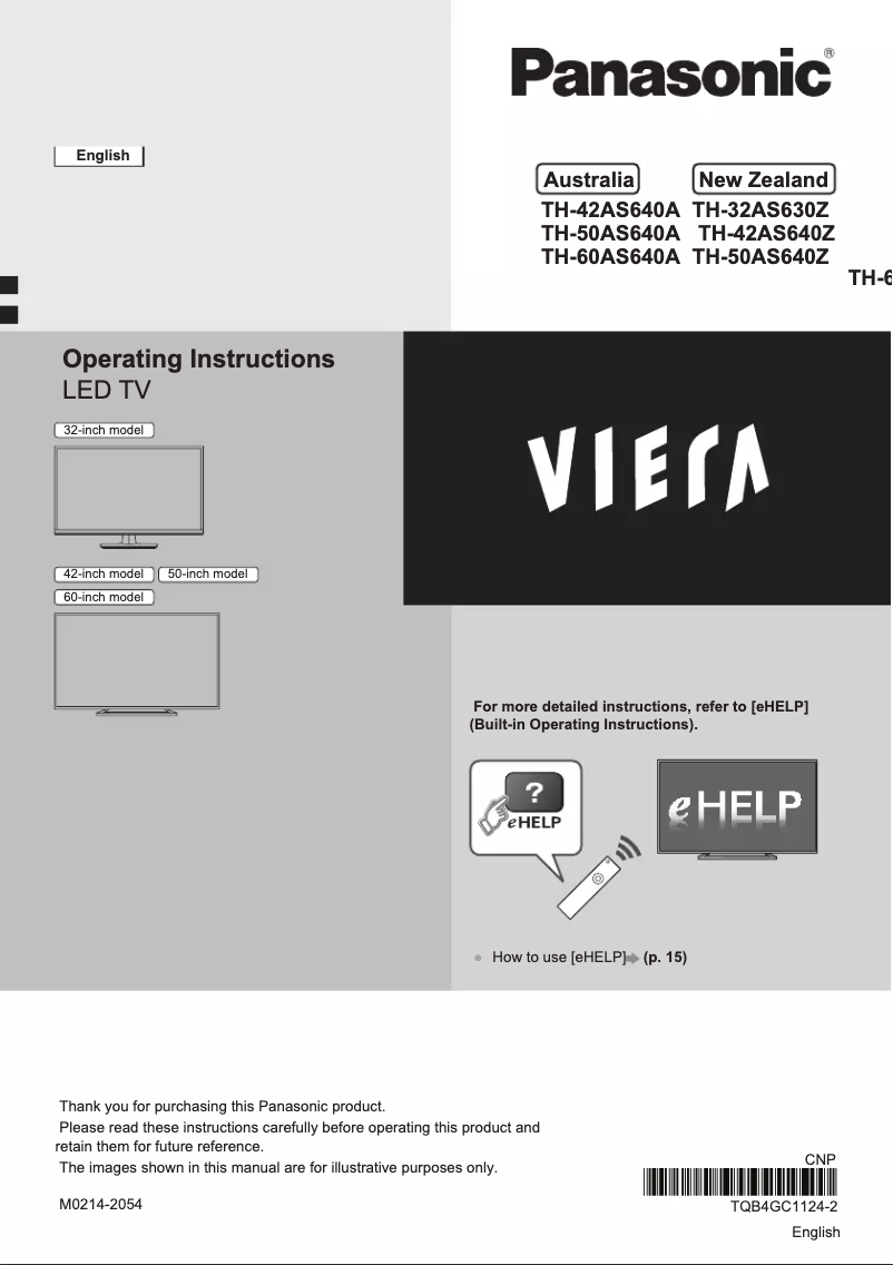 First page image of the manual for TH-50AS640Z