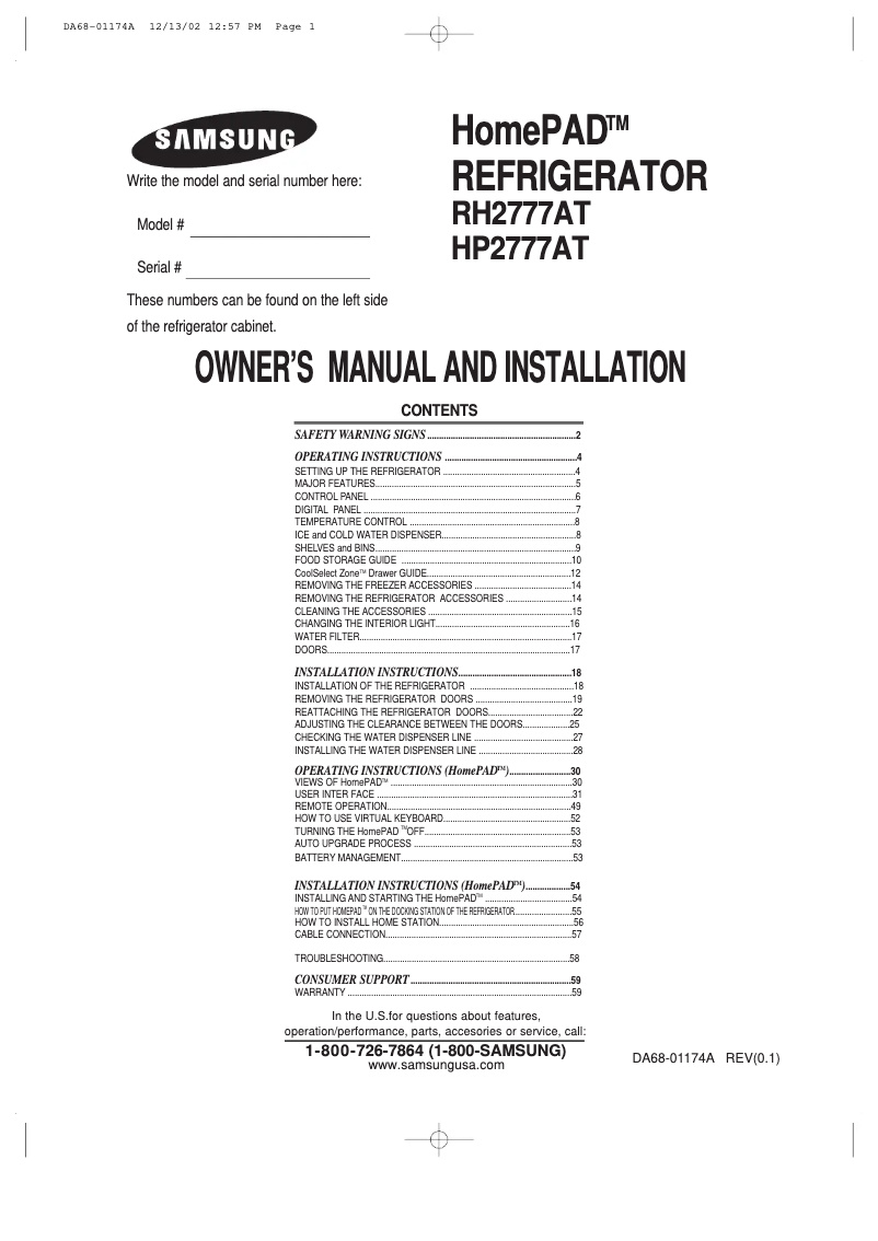 Page 1 of the manual User Manual Samsung HomePAD RH2777AT
