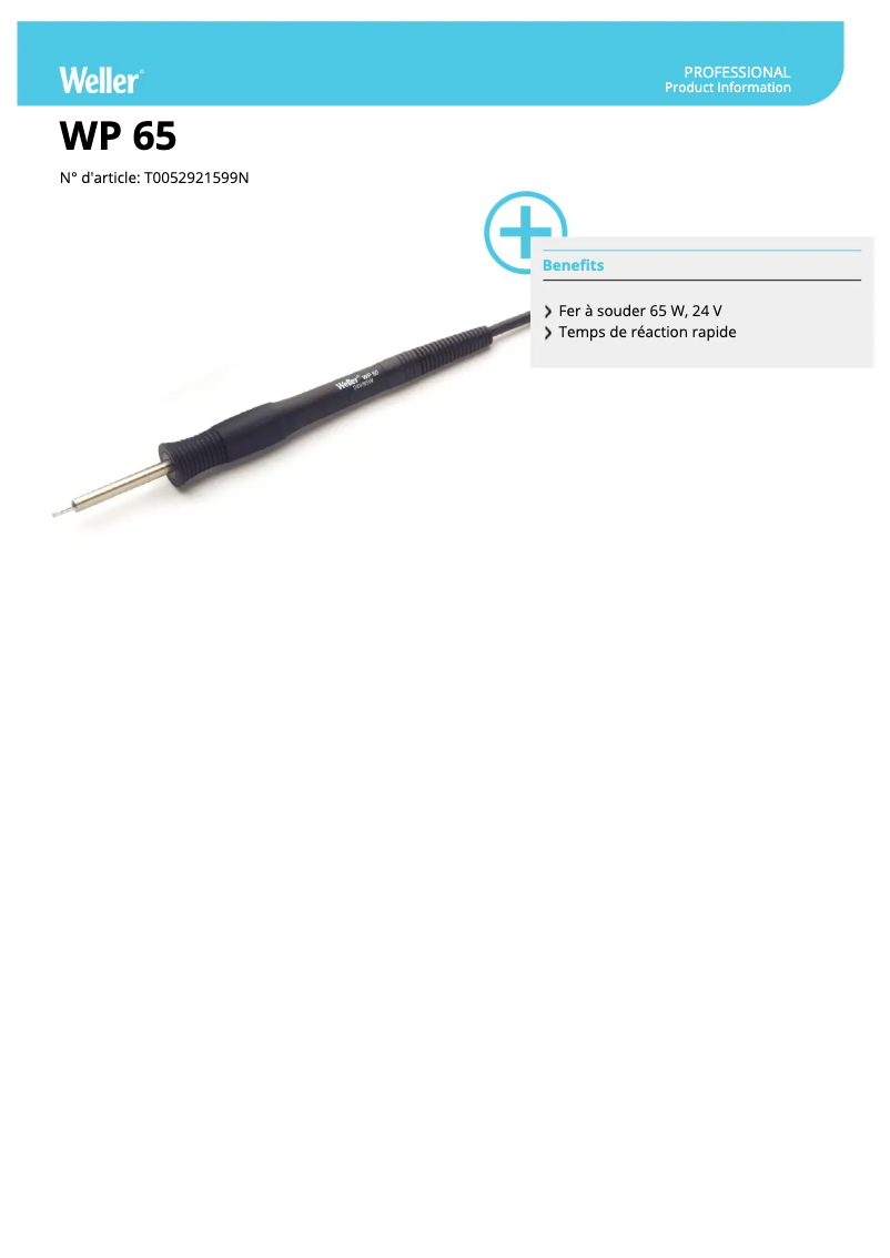 Page 1 of the manual Technical Sheet Weller WP 65