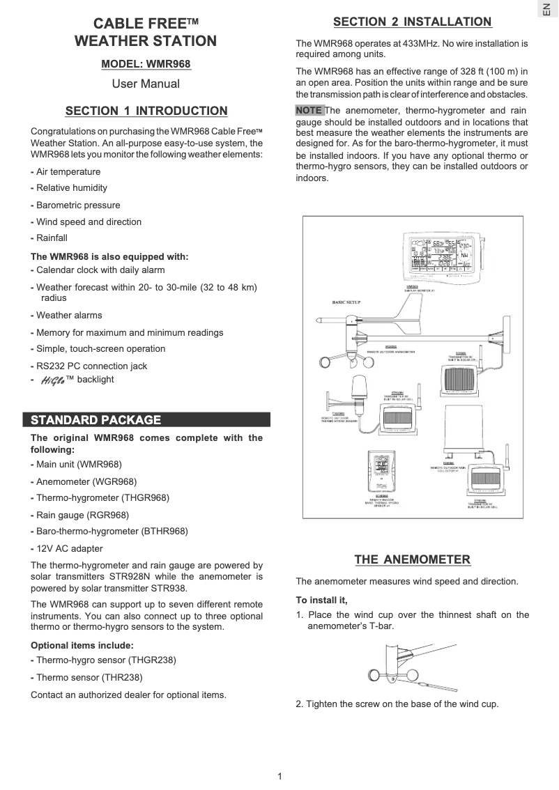 Page 1 of the manual User Manual Oregon Scientific WMR 968