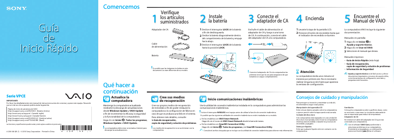 Page 1 of the manual Installation Guide Sony Vaio VPCEA3AFX