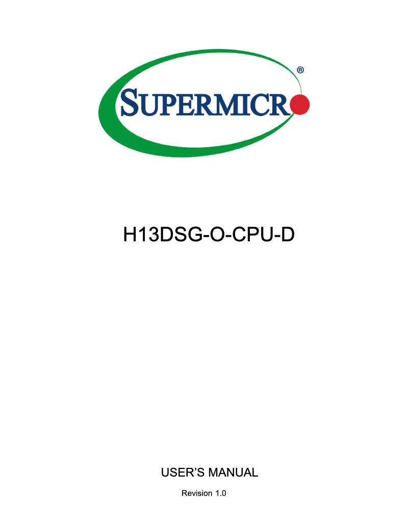Page 1 of the manual User Manual Supermicro H13DSG-O-CPU-D