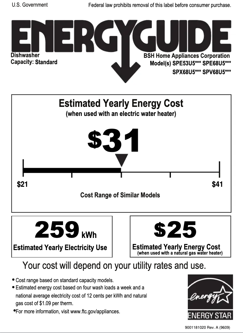Page 1 of the manual Energy Label Bosch SPE53U52UC