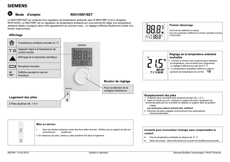 Page 1 of the manual User Manual Siemens RDH10RF