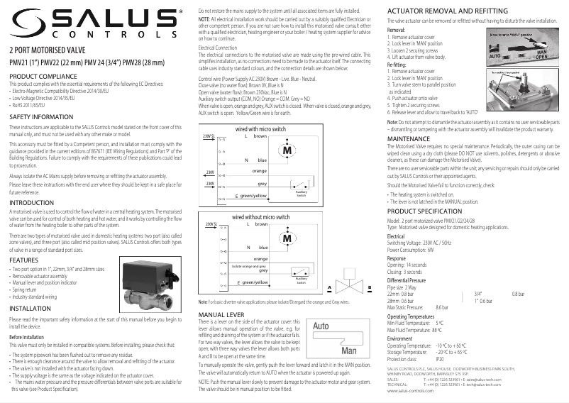 First page image of the manual for PMV28