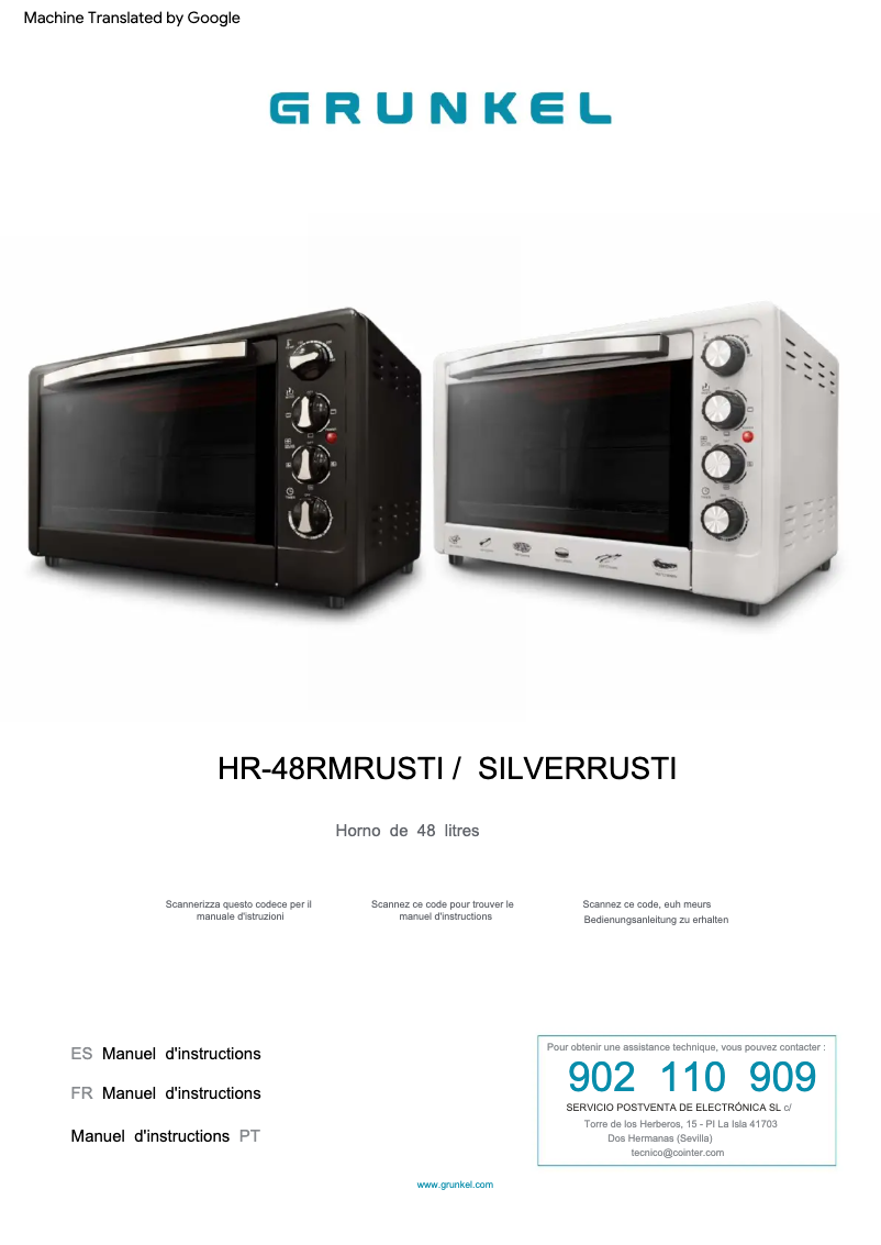 Page 1 of the manual User Manual Grunkel HR-48RMRUSTI