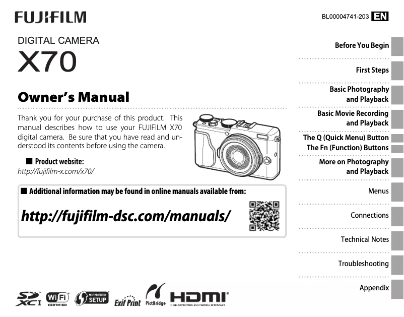Page 1 de la notice Manuel utilisateur Fujifilm FinePix JX70