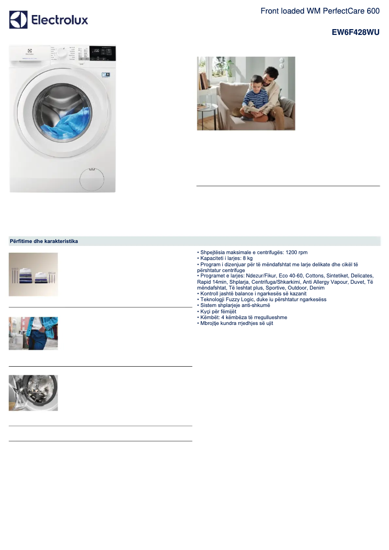 Page 1 of the manual Technical Sheet Electrolux EW6F428WU