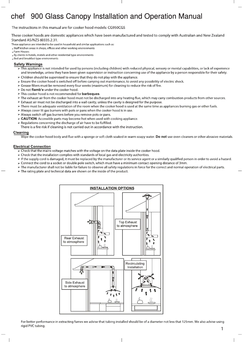 Page 1 of the manual User Manual Chef CG950CGS