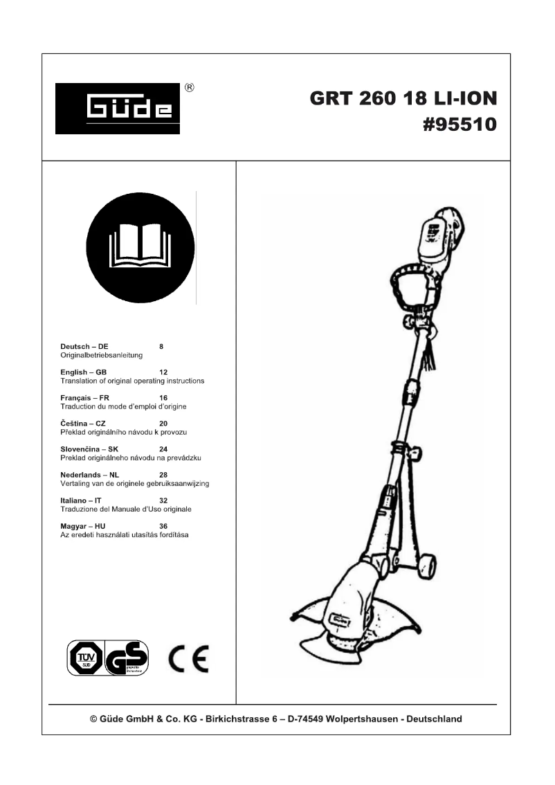 First page image of the manual for GRT 260 18 Li-ion