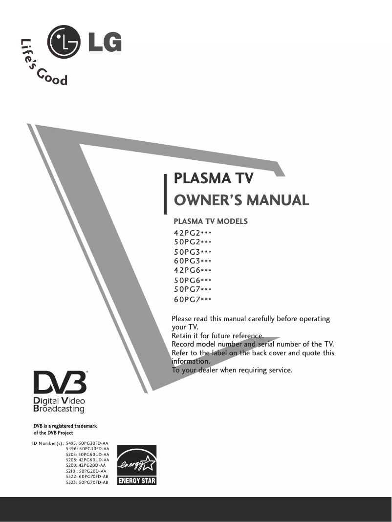 First page image of the manual for 50PG70FD