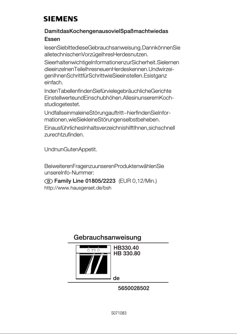 Page 1 of the manual User Manual Siemens HB330540