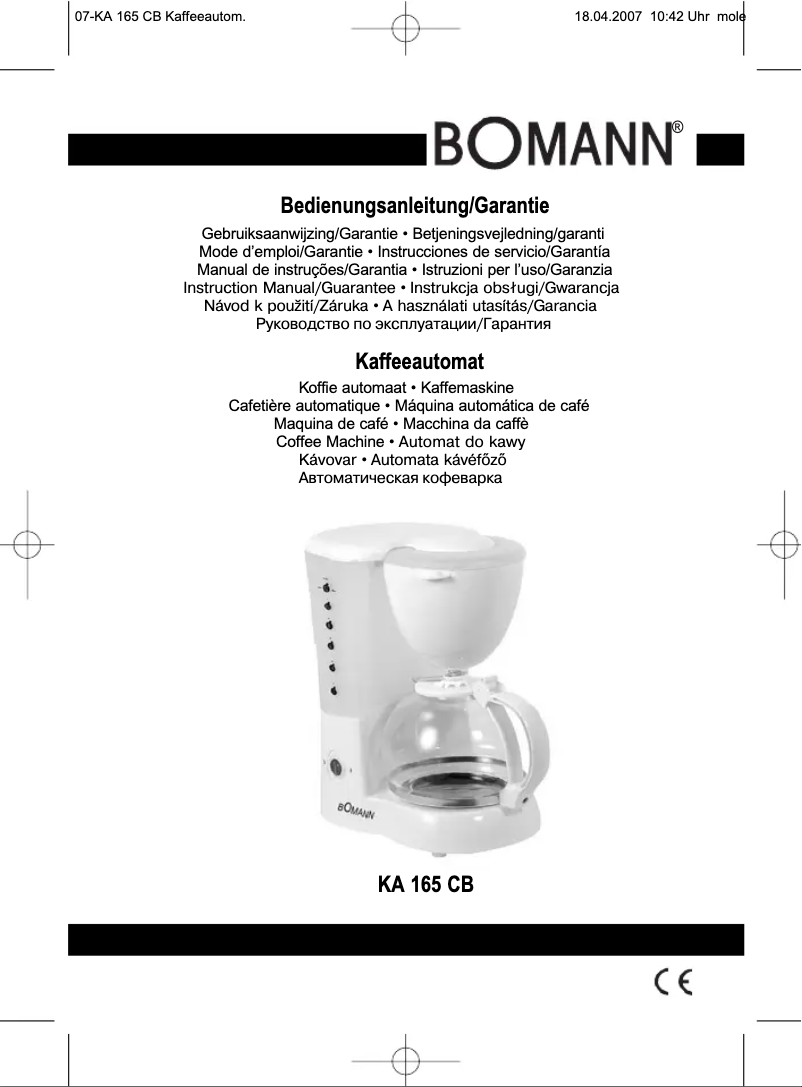 First page image of the manual for KA 165 CB