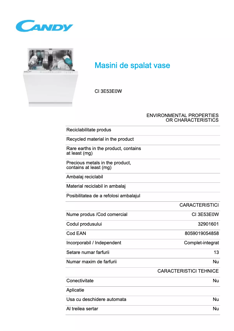 First page image of the manual for CI 3E53E0W
