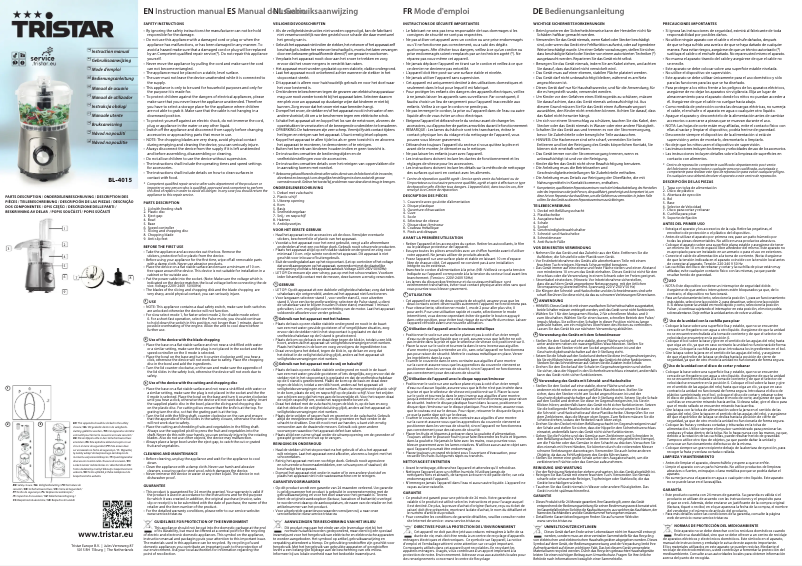 Page 1 of the manual User Manual TriStar BL-4015