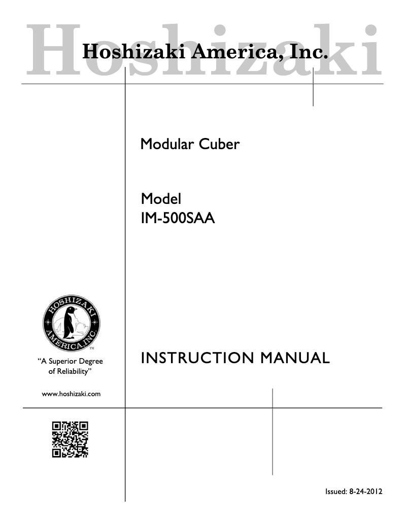 Page 1 of the manual Use and Maintenance Manual Hoshizaki IM-500SAA