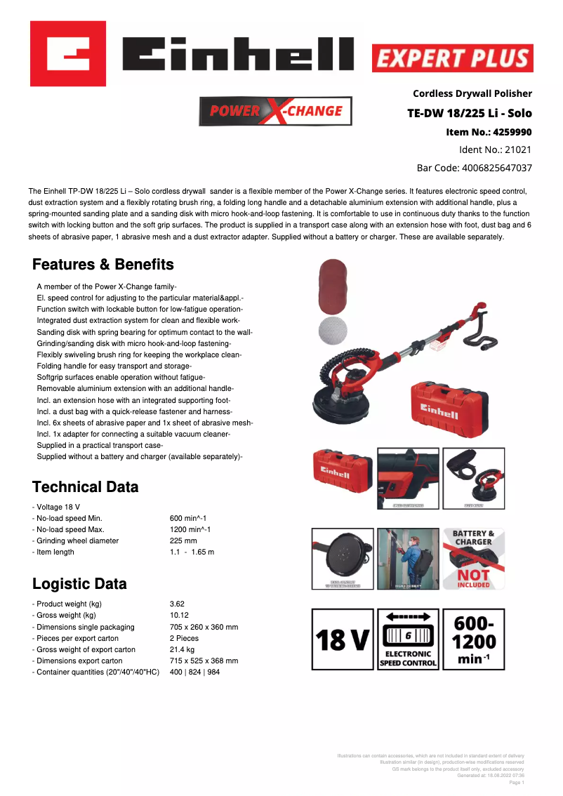 First page image of the manual for TP-DW 18/225 Li