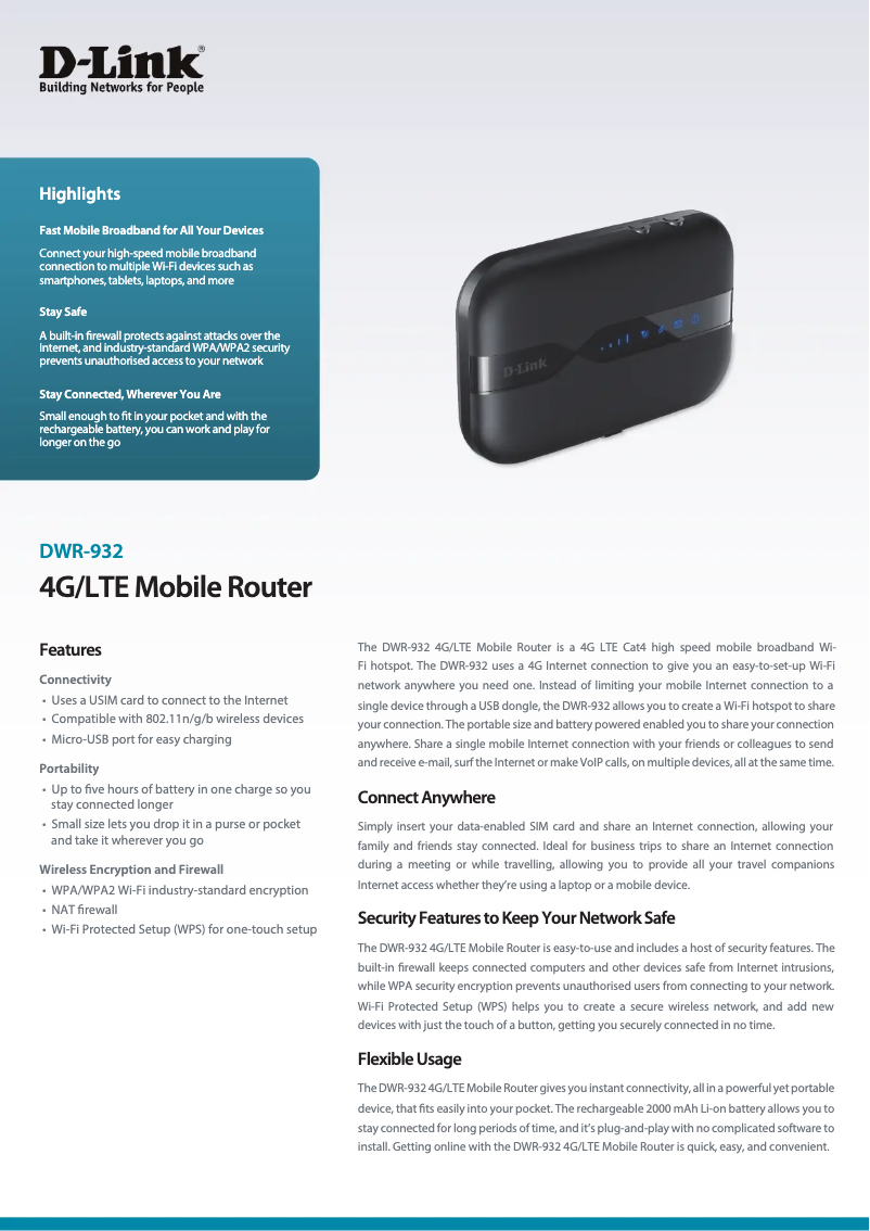 First page image of the manual for DWR-932