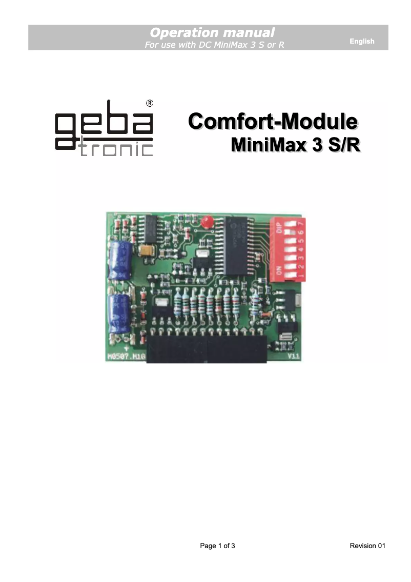First page image of the manual for DC3 Comfort Module MiniMax 3
