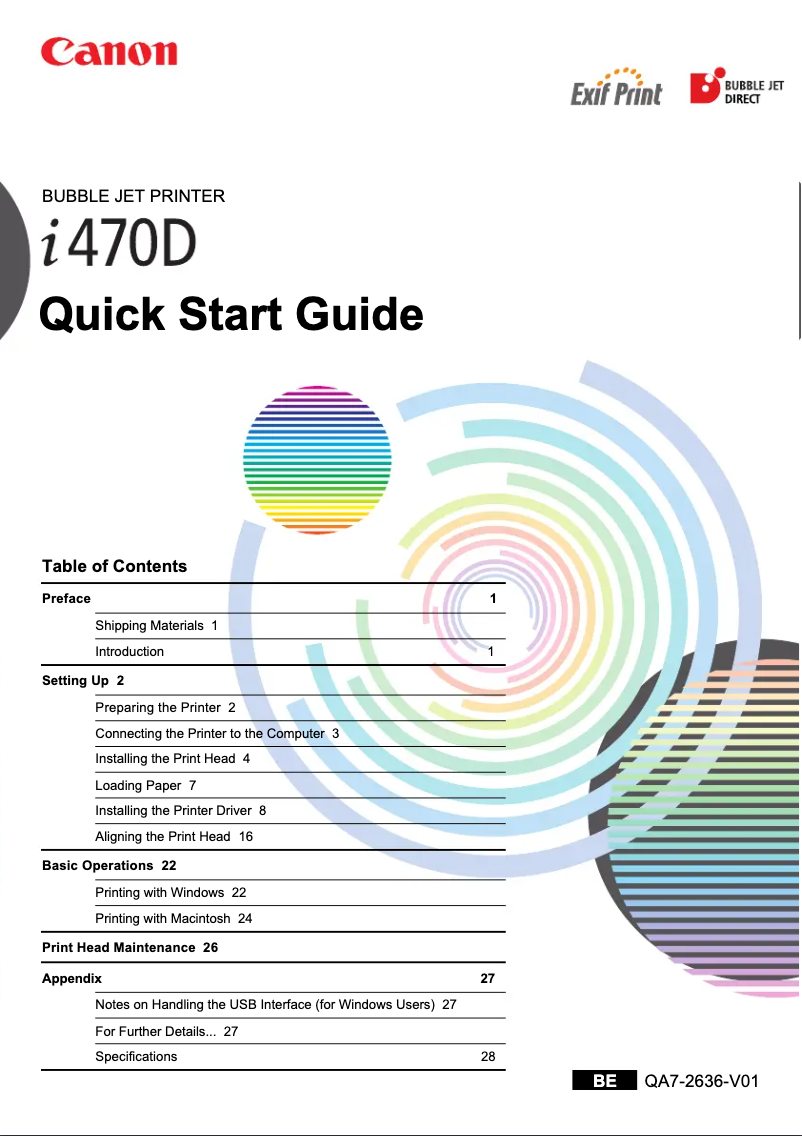 Page 1 of the manual Quick Start Guide Canon Bubble Jet i470D