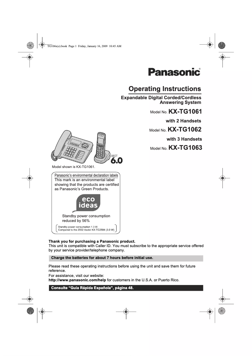 Page 1 of the manual User Manual Panasonic KX-TG1064
