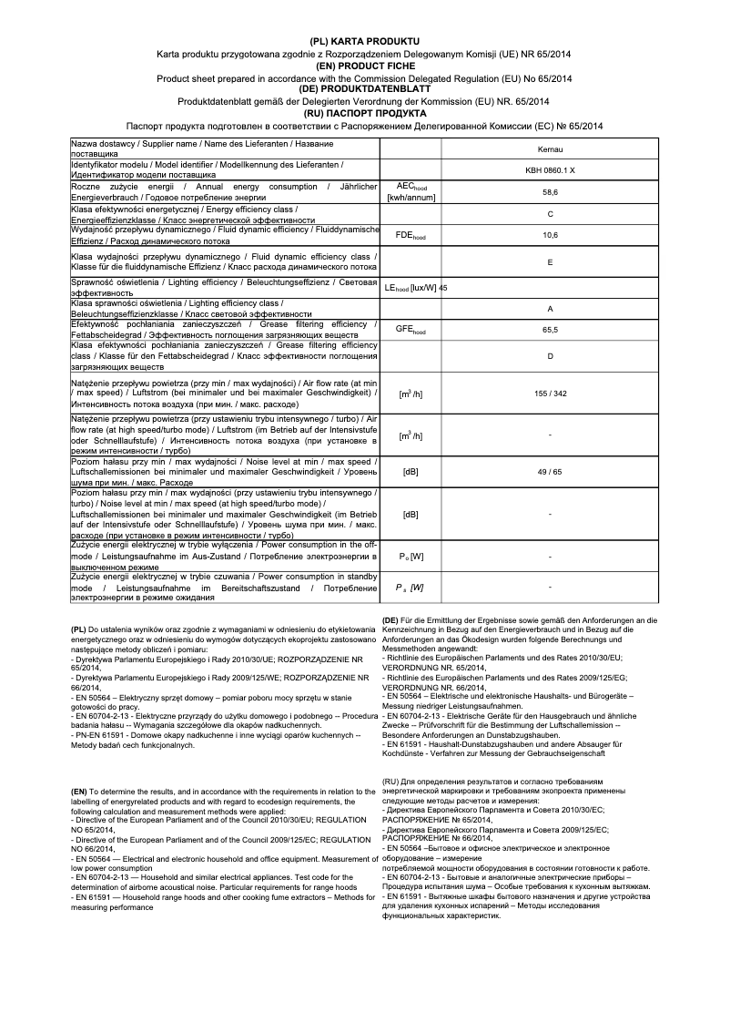 Page 1 de la notice Fiche technique Kernau KBH 0860.1 X