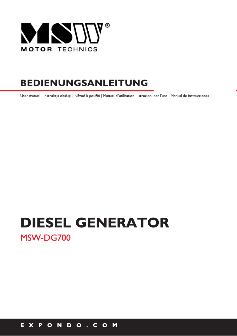 First page image of the manual for MSW-DG700