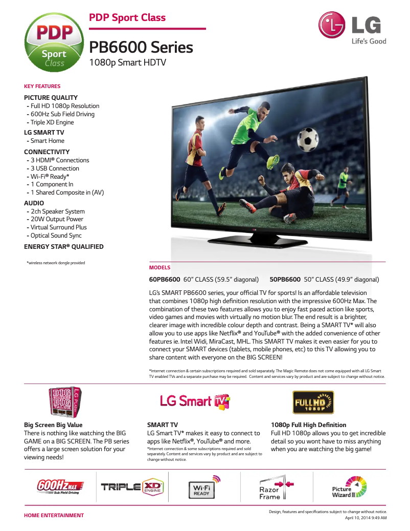 First page image of the manual for 60PB6600