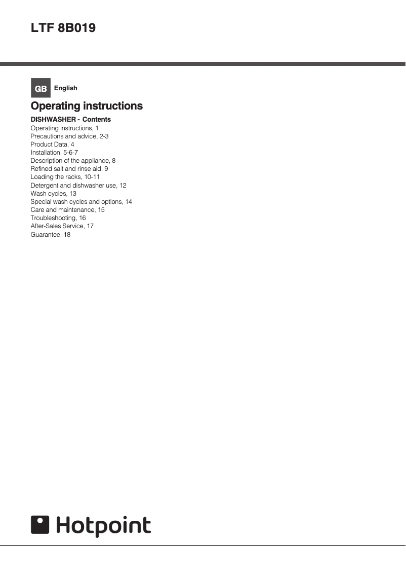 Page 1 of the manual User Manual Hotpoint LTF 8B019 UK