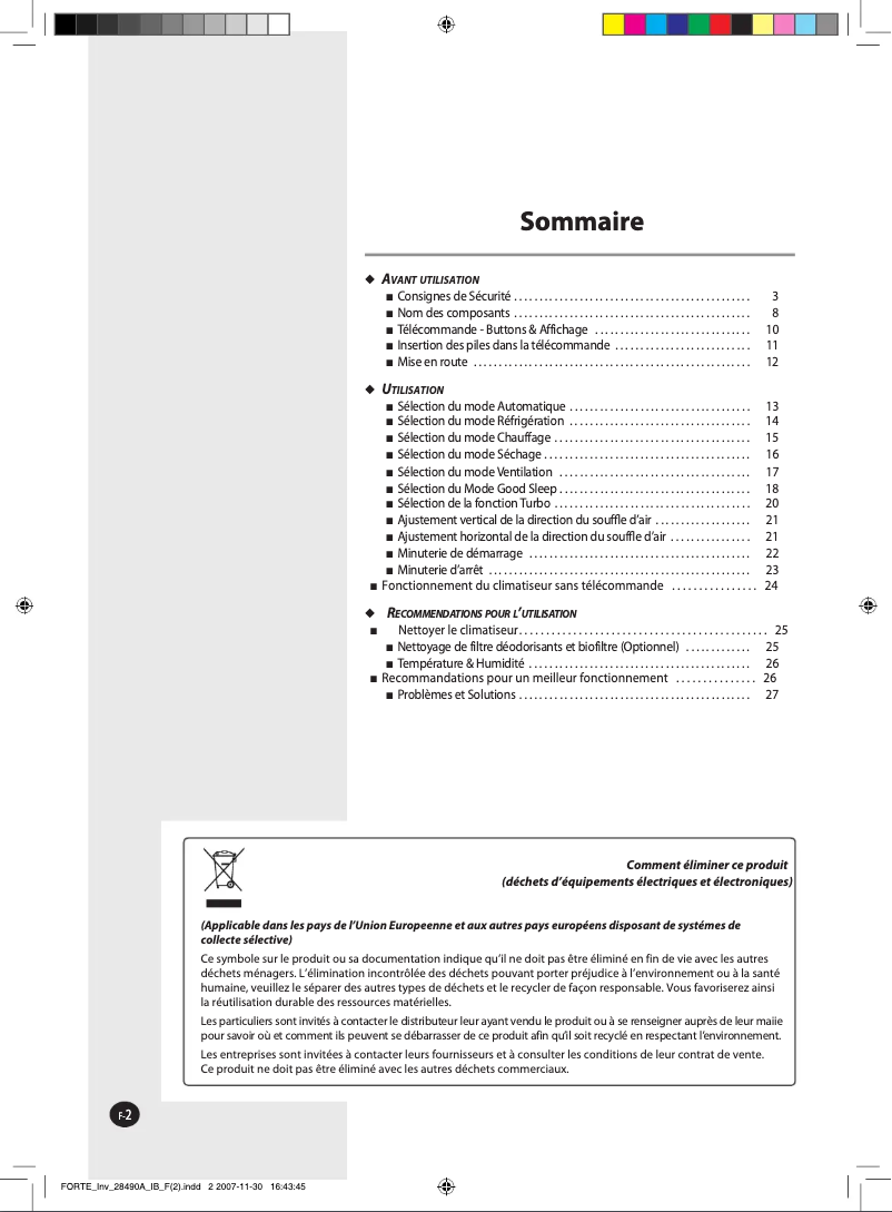 First page image of the manual for AQV18NSAN