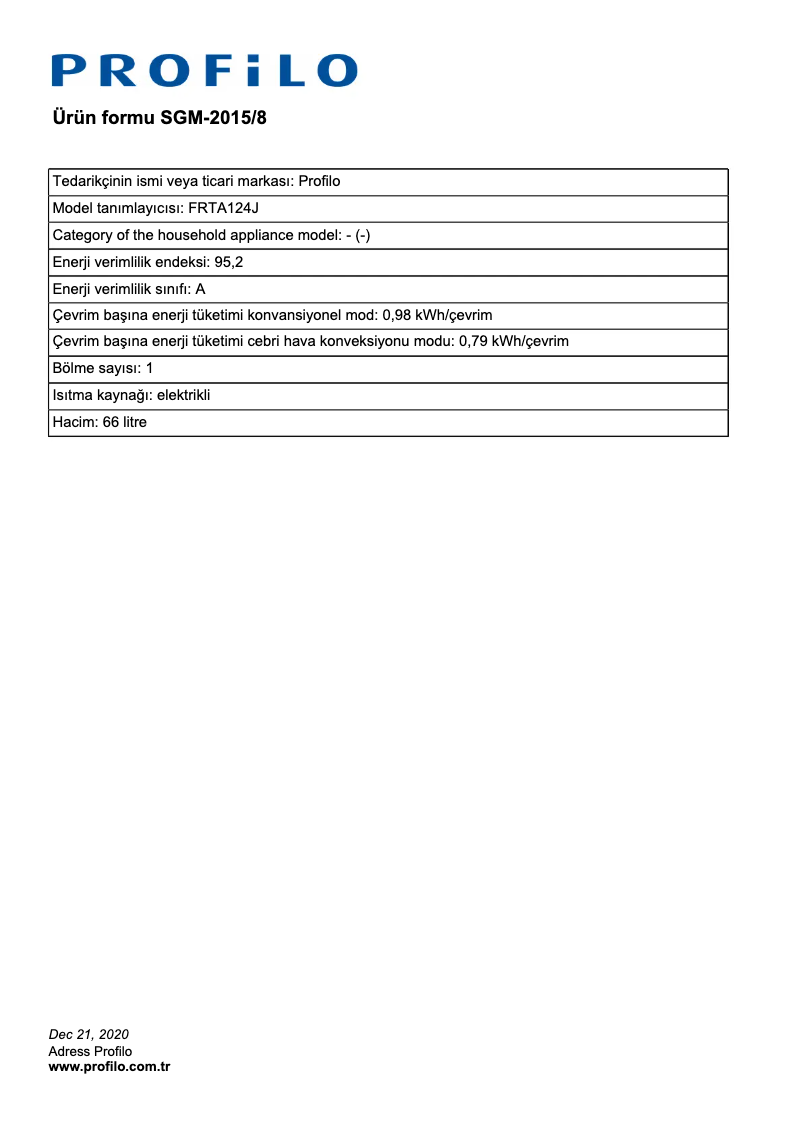First page image of the manual for FRTA124J