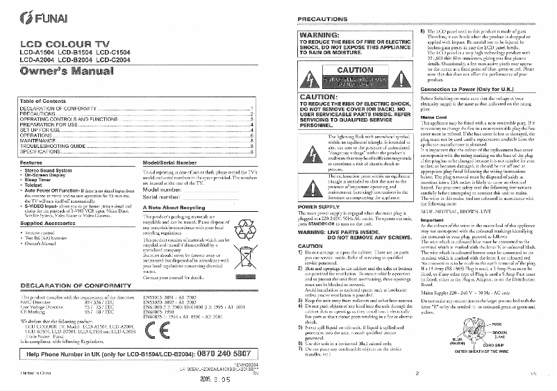 Page 1 de la notice Manuel utilisateur Funai LCD-B1504