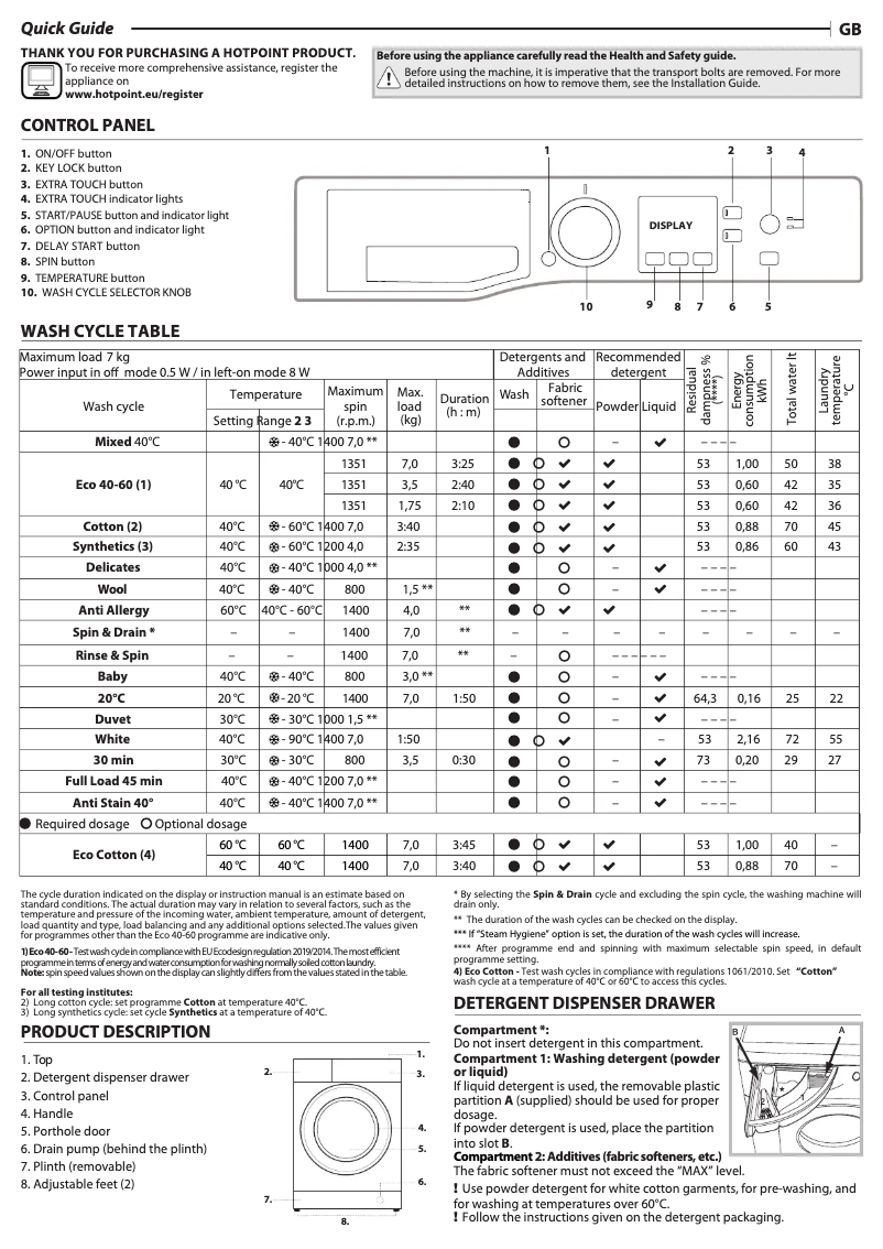 Page 1 of the manual User Manual Hotpoint NSWF 742U W UK N