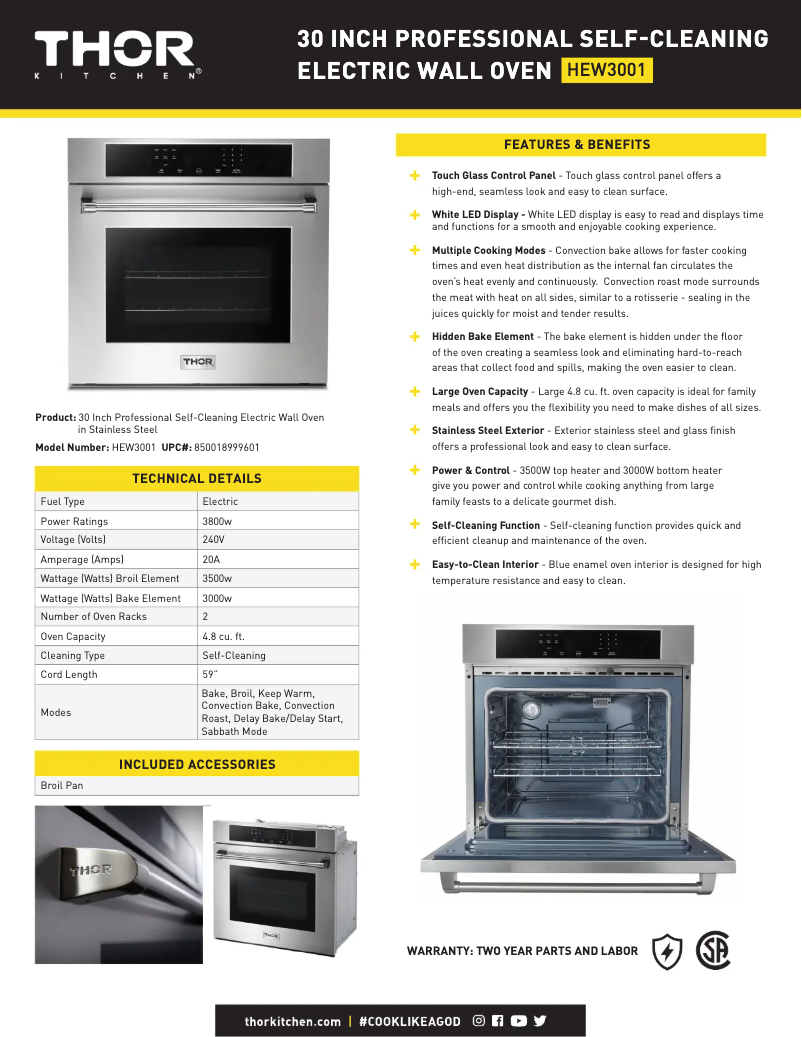 Page 1 of the manual Technical Sheet Thor HEW3001