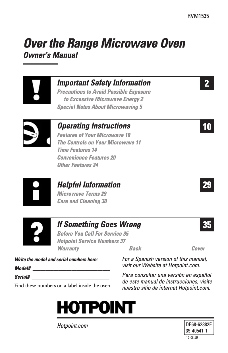 Page 1 of the manual User Manual Hotpoint RVM1535