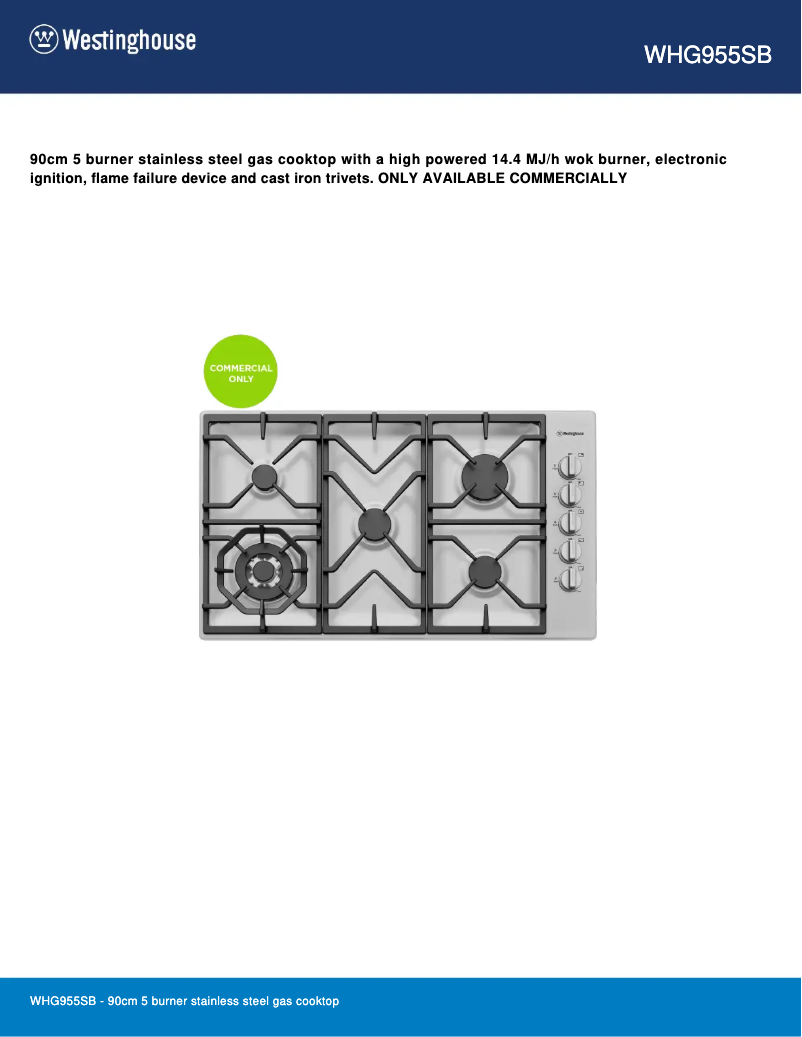 First page image of the manual for WHG955SB