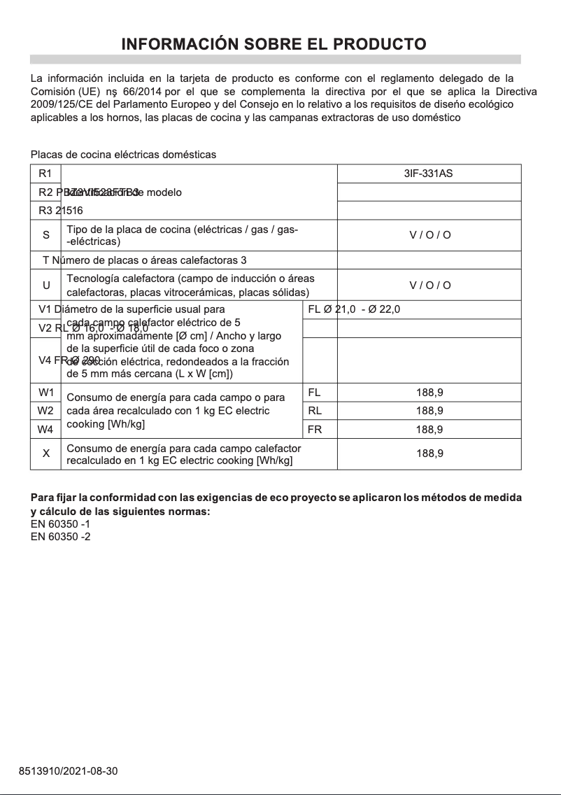 Page 1 of the manual Technical Sheet Fagor 3IF-331AS