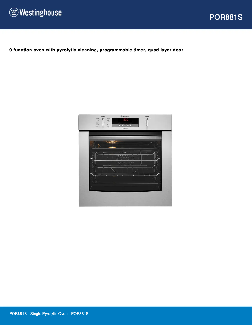 Page 1 of the manual Technical Sheet Westinghouse POR881S