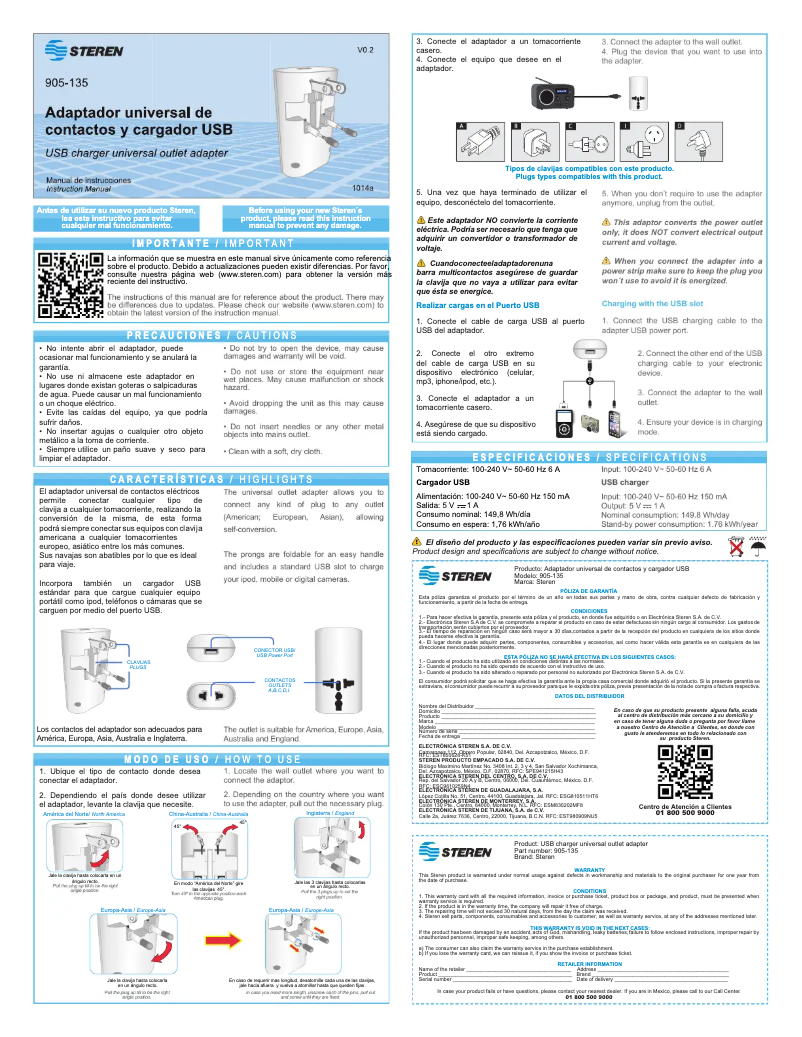 Page 1 of the manual User Manual Steren 905-135