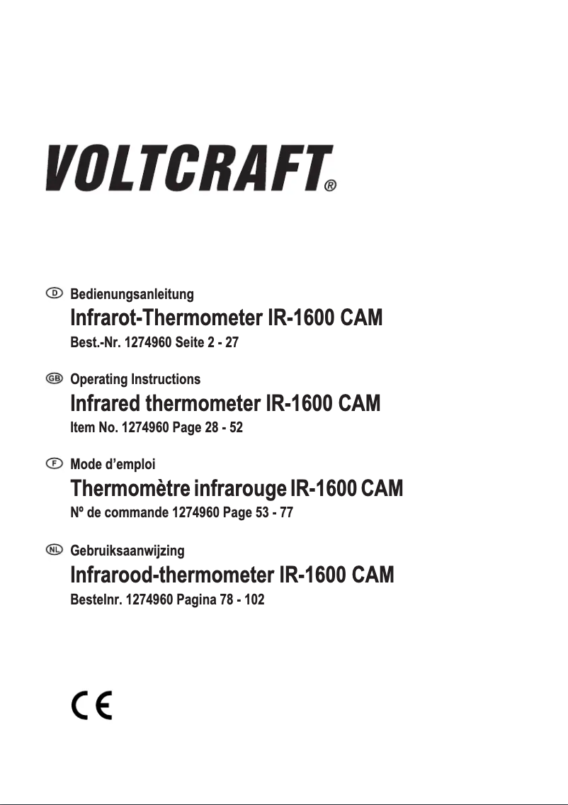 Page 1 of the manual User Manual Voltcraft IR-1600 CAM