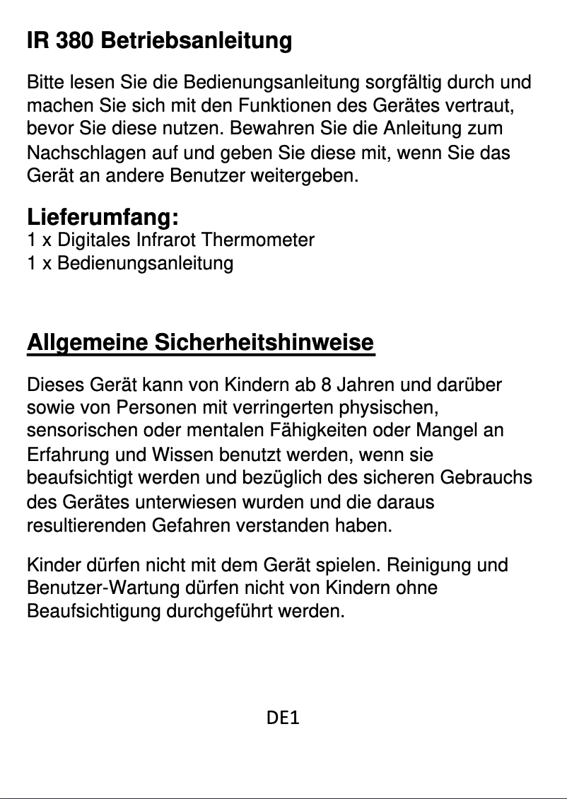 First page image of the manual for IR 380