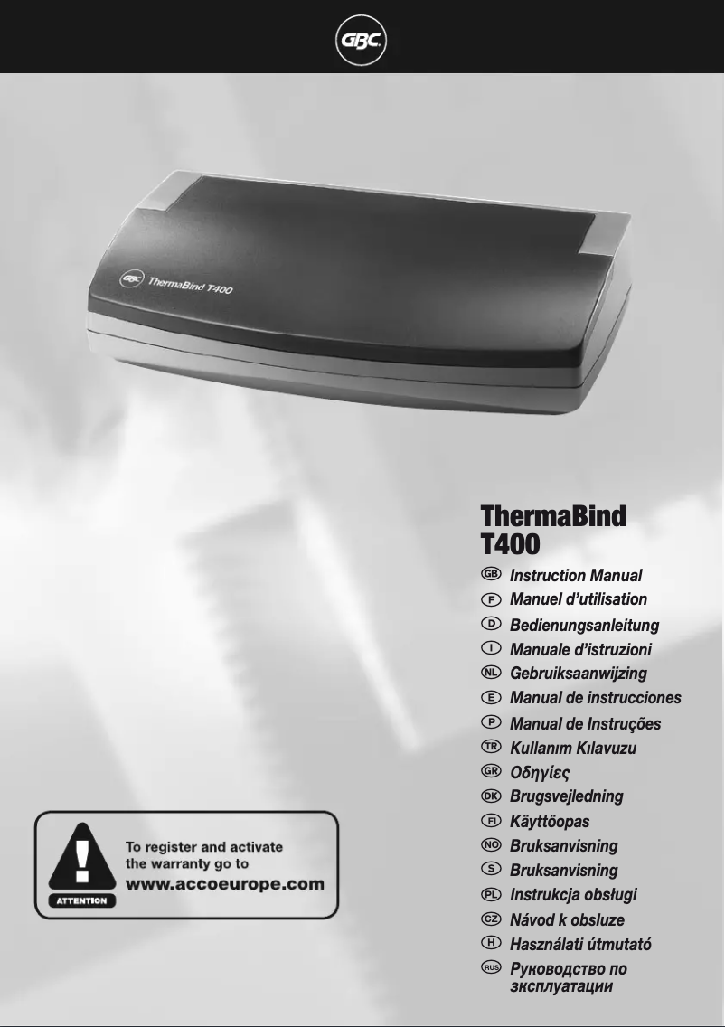 First page image of the manual for ThermaBind T400