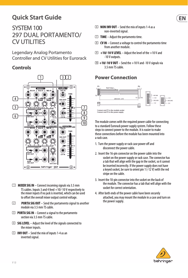 Page 1 of the manual User Manual Behringer 297 Dual Portamento/CV Utilities