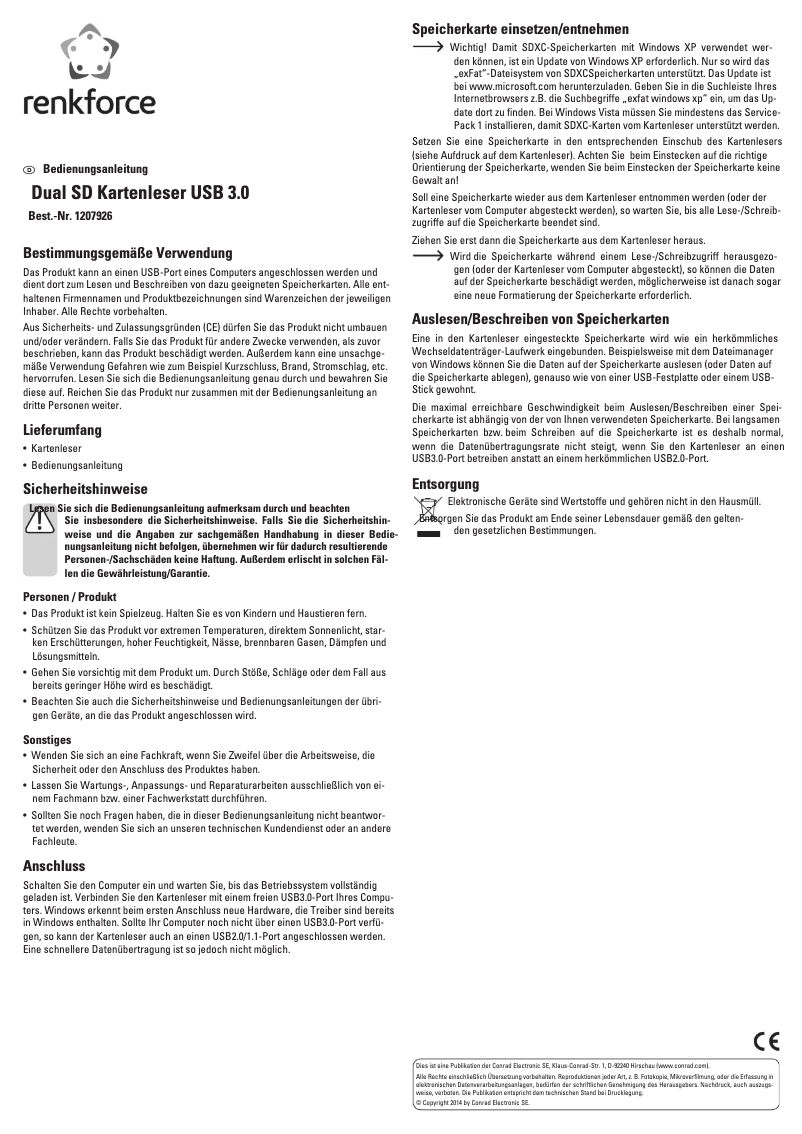 Page 1 of the manual User Manual Renkforce Dual SD 1207926