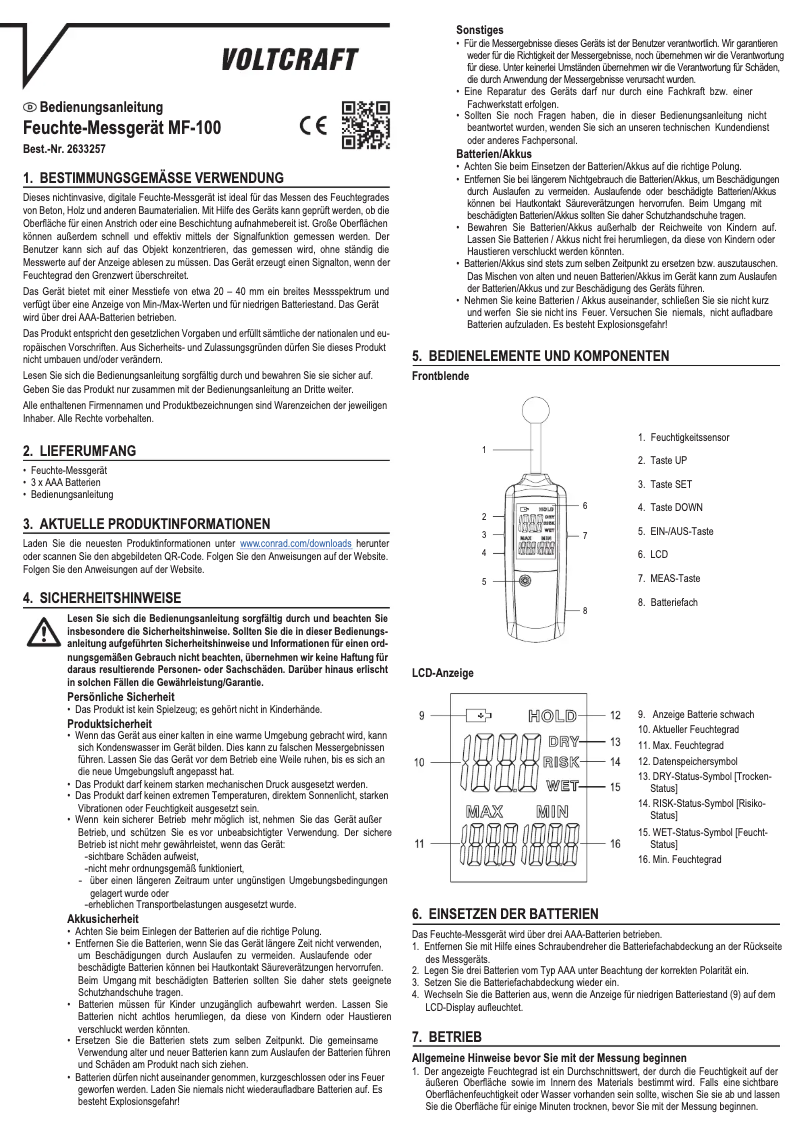 Page 1 of the manual User Manual Voltcraft MF-100