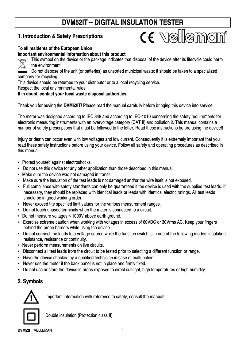First page image of the manual for DVM52IT