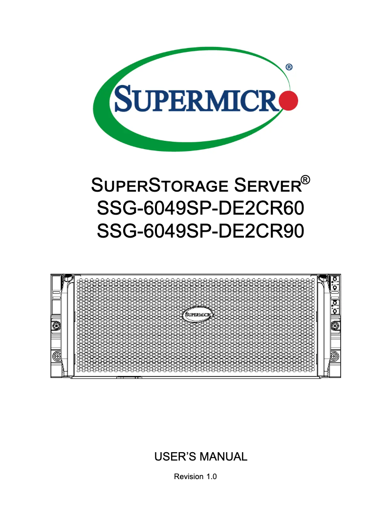 Page 1 of the manual User Manual Supermicro SuperStorage 6049SP-DE2CR60