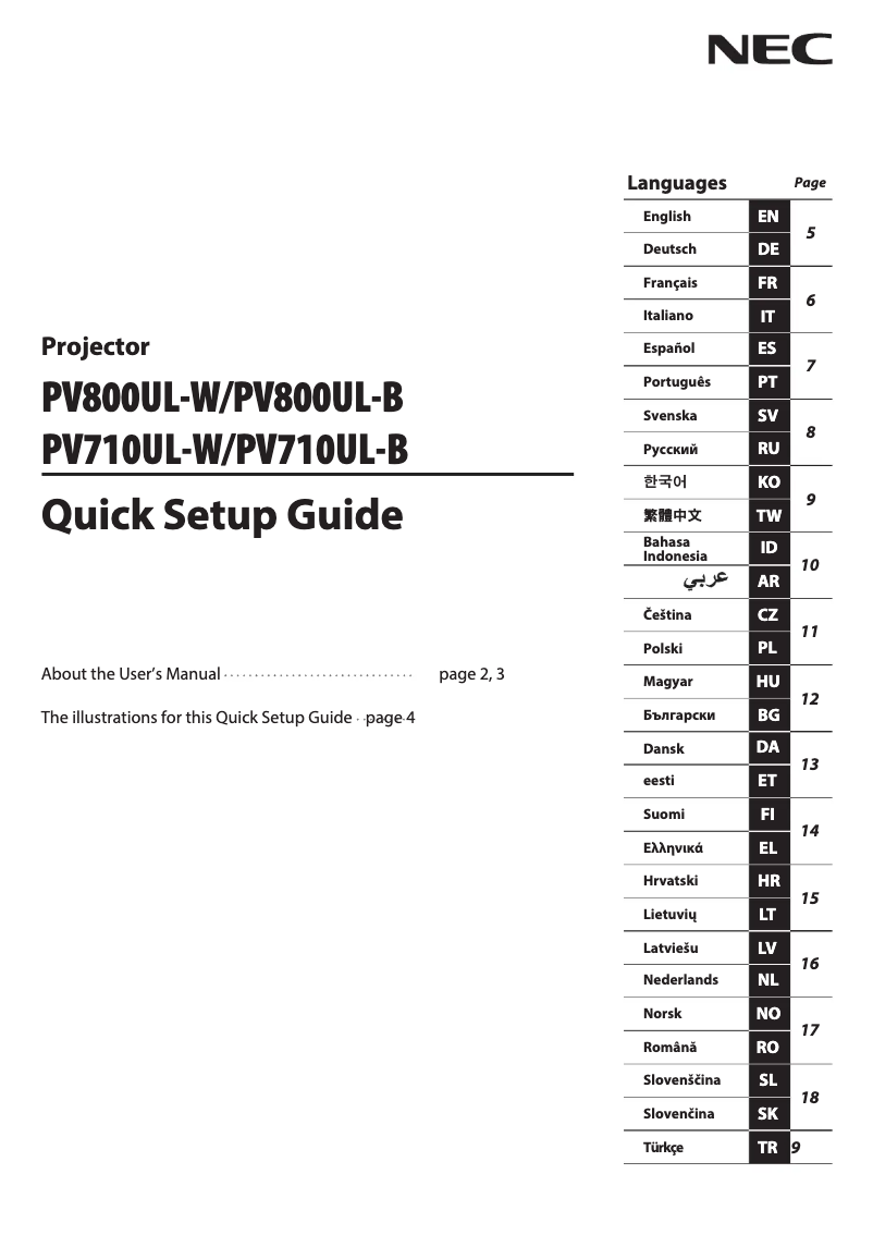 First page image of the manual for PV800UL